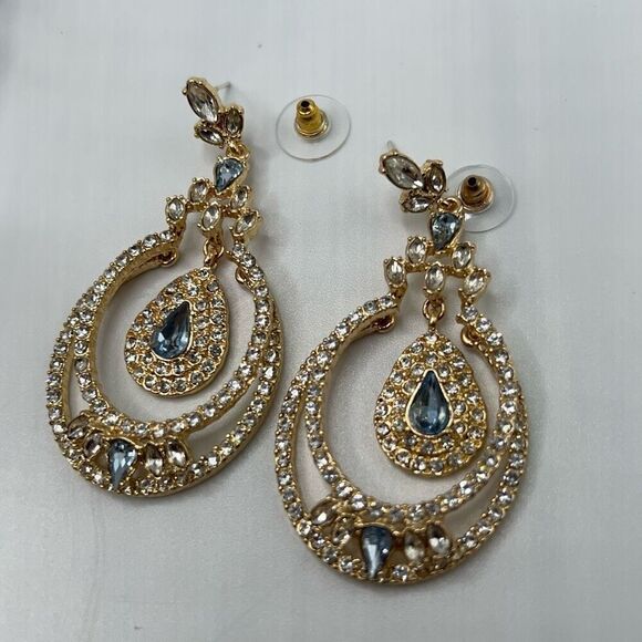 Baubles Gold Blue & Clear Austrian Crystal Chandelier Earrings - Picture 5 of 5